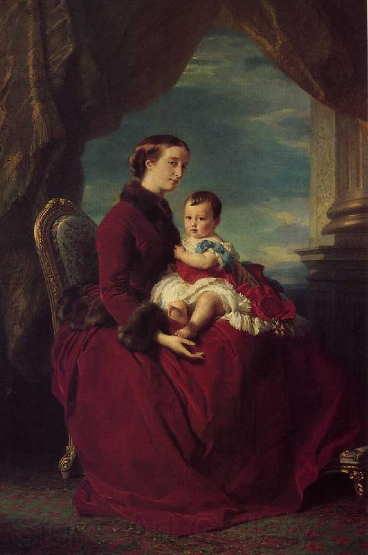 Franz Xaver Winterhalter The Empress Eugenie Holding Louis Napoleon, the Prince Imperial on her Knees Norge oil painting art
